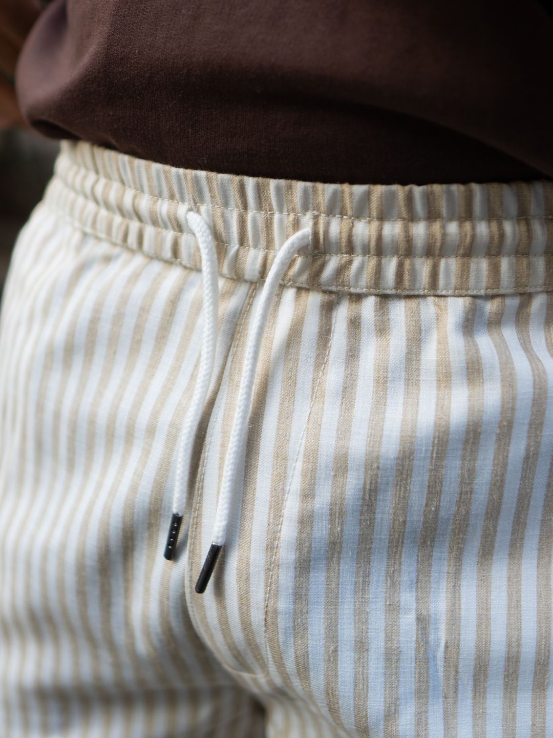 Powerlook Men Beige Stripe Linen Pant