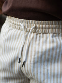 Powerlook Men Beige Stripe Linen Pant