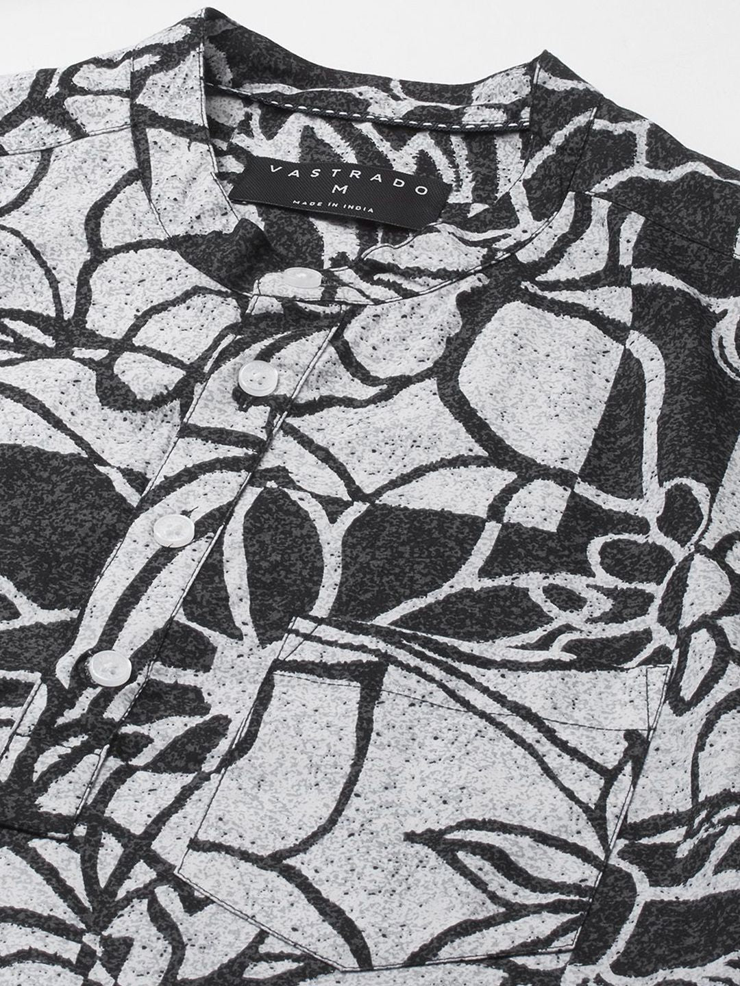 VASTRADO Obsidian Abstract Printed Band Collar Pure Cotton Straight Kurta