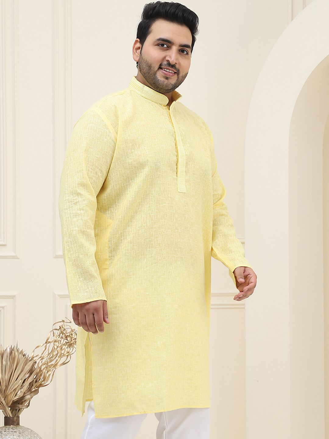 SOJANYA PLUS Mandarin Collar Neck Long Sleeves Pure Cotton Straight Kurta
