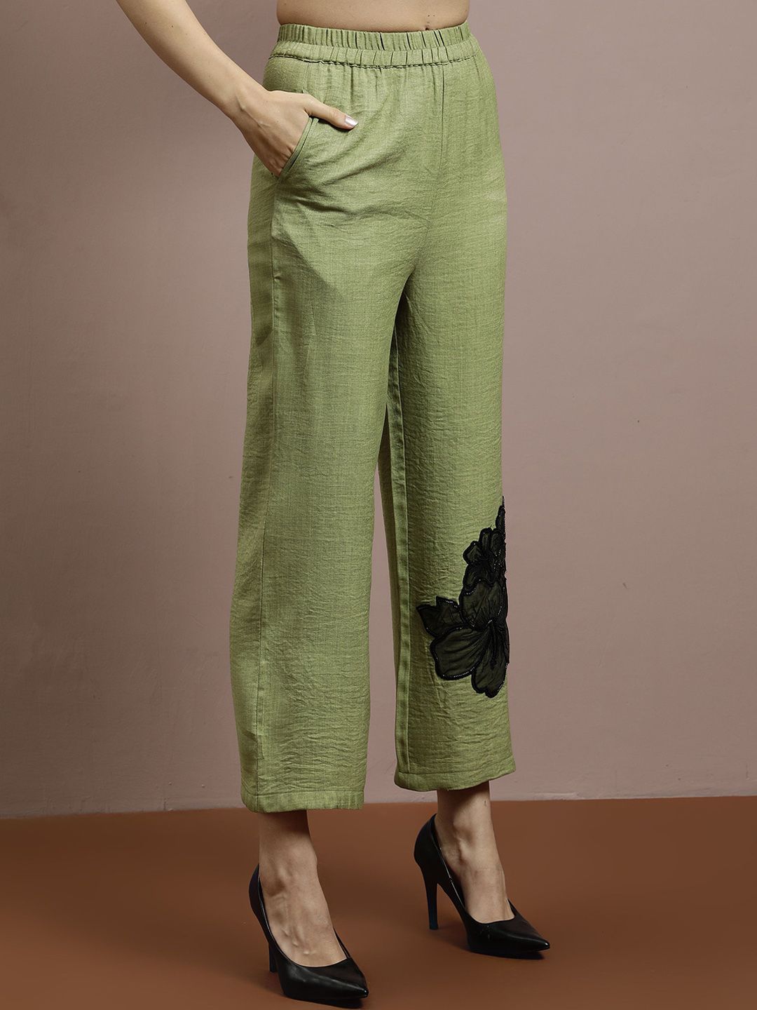 Athena Embellished Linen Shirt With Trousers