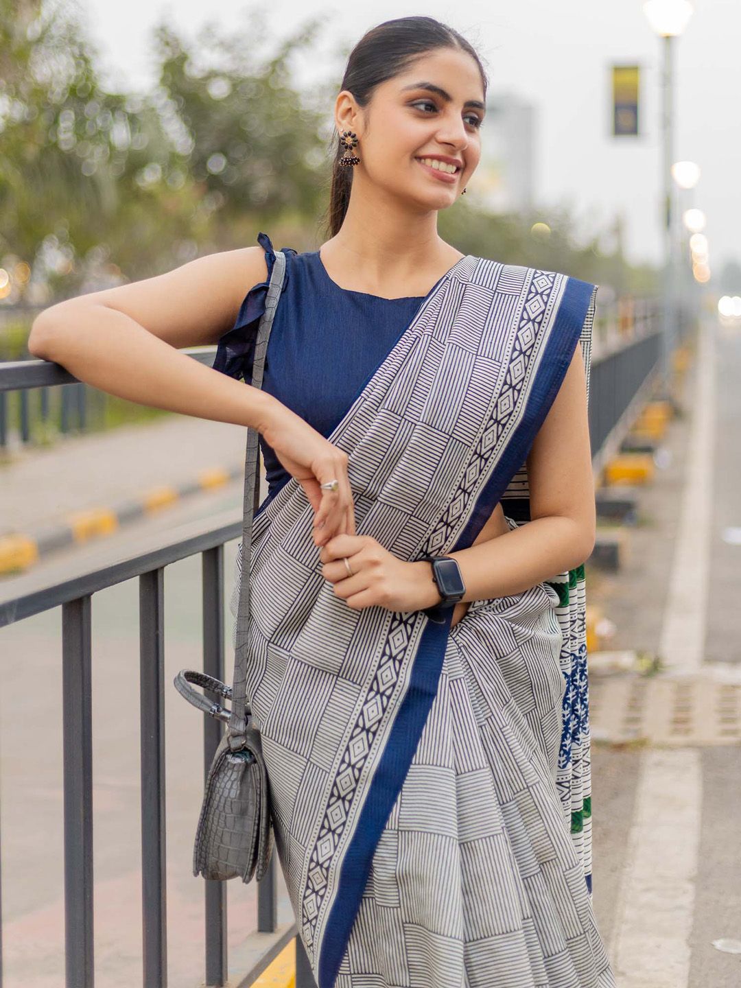 KALINI Silk Blend Block Print Saree