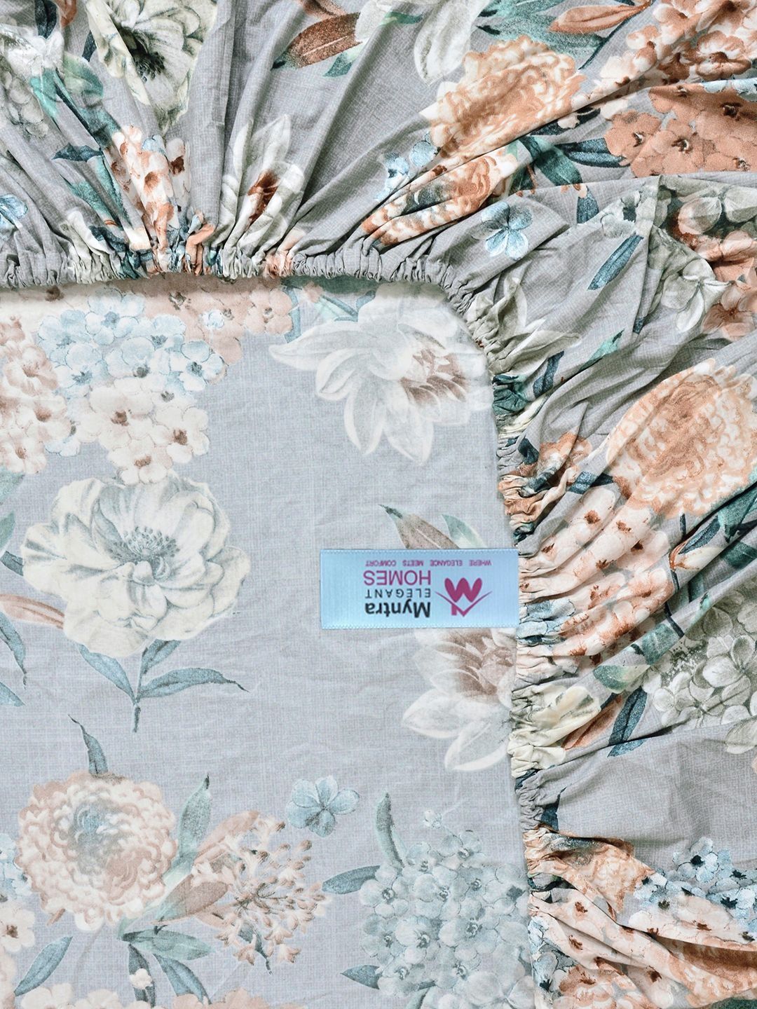 Myntra Elegant Homes Grey & Floral 300 TC King Bedsheet with 2 Pillow Covers