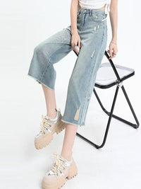 DressBerry Women Straight Fit Low Distress Light Fade Jeans