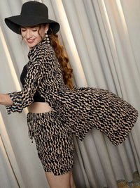 Berrylush Black Abstract Printed Longline Shirt With Mini Shorts