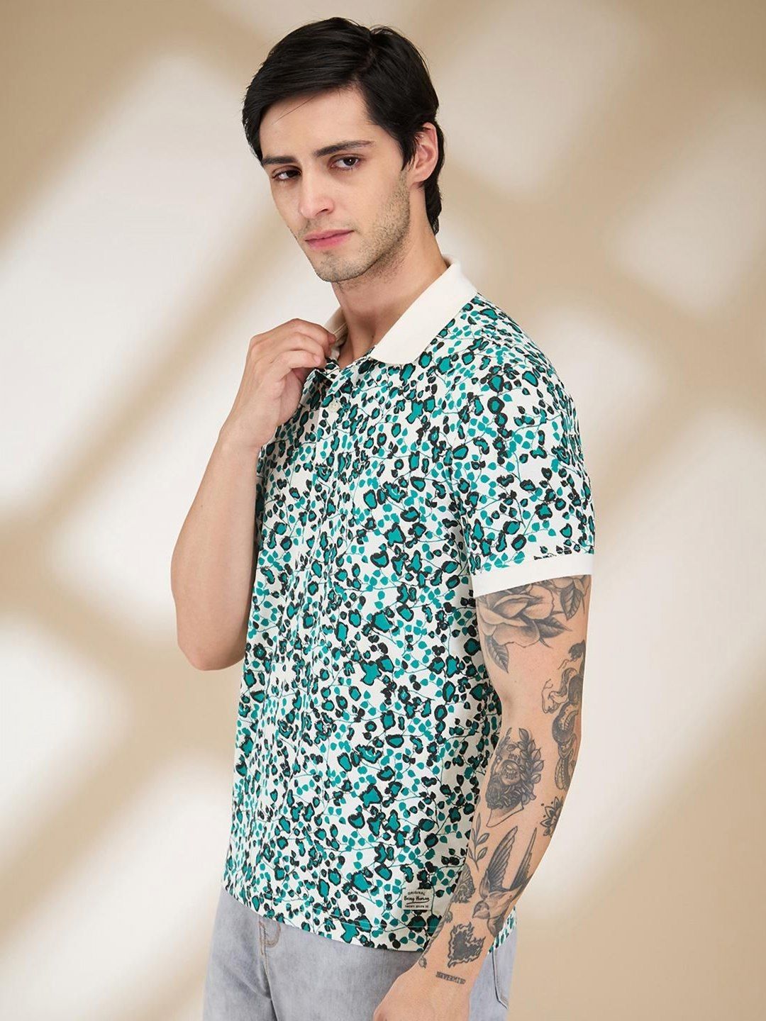 Being Human Men Abstract Printed Polo Collar Slim Fit T-shirt