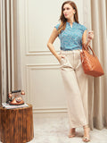 Berrylush Women Floral Print Mandarin Collar Extended Sleeves Top