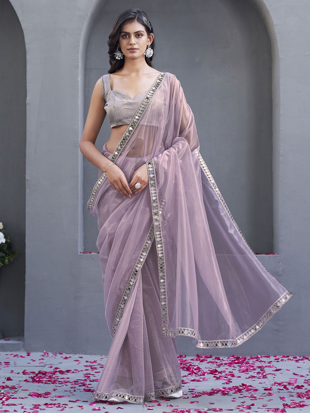 Tikhi Imli Embellished Mirror Work Net Saree