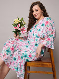 SASSAFRAS Curve Floral Print Flared Sleeve Georgette Midi Dress