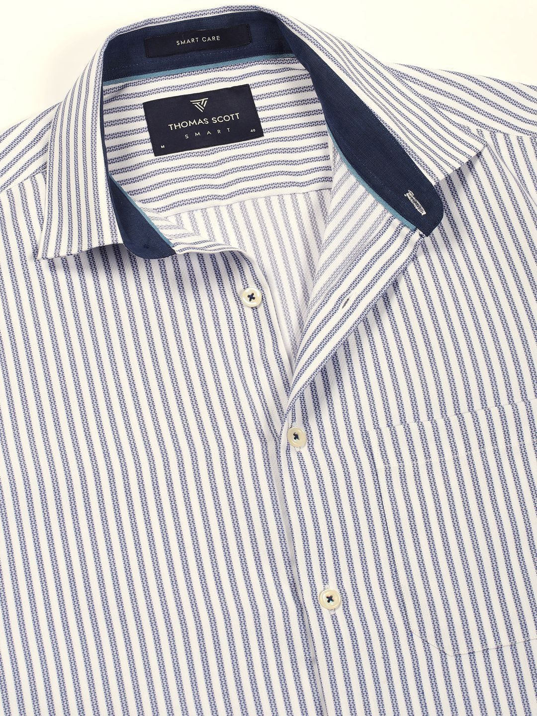 Thomas Scott Men Smart Cutaway Collar Pinstripes Striped Cotton Formal Shirt
