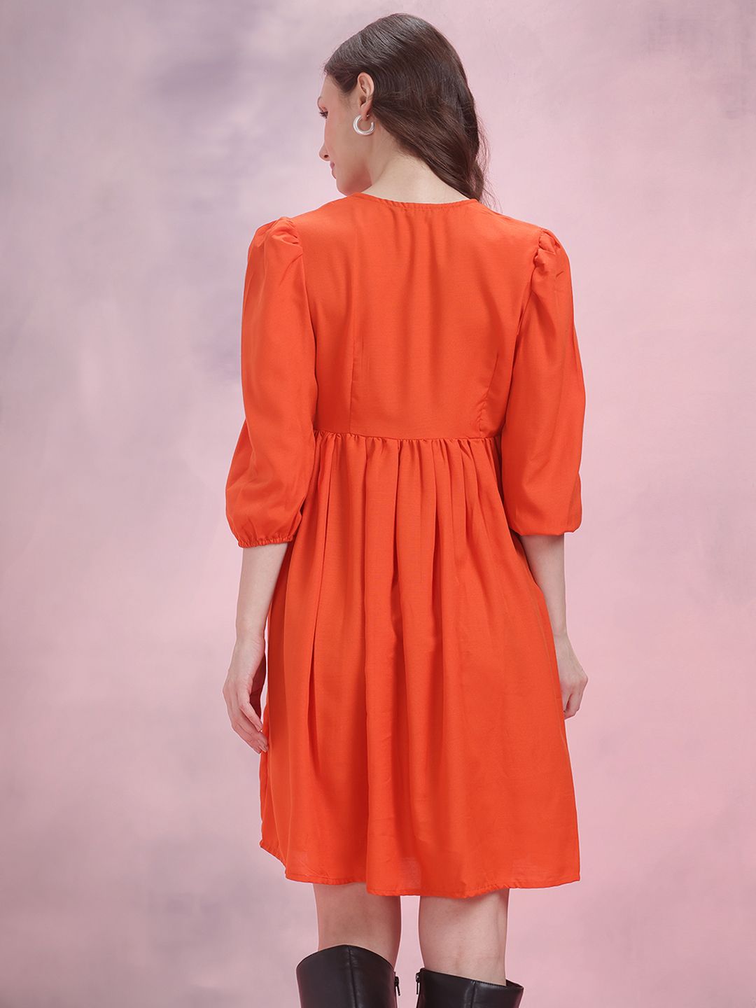 DressBerry Faux Wrap Puff Sleeve A-Line Dress