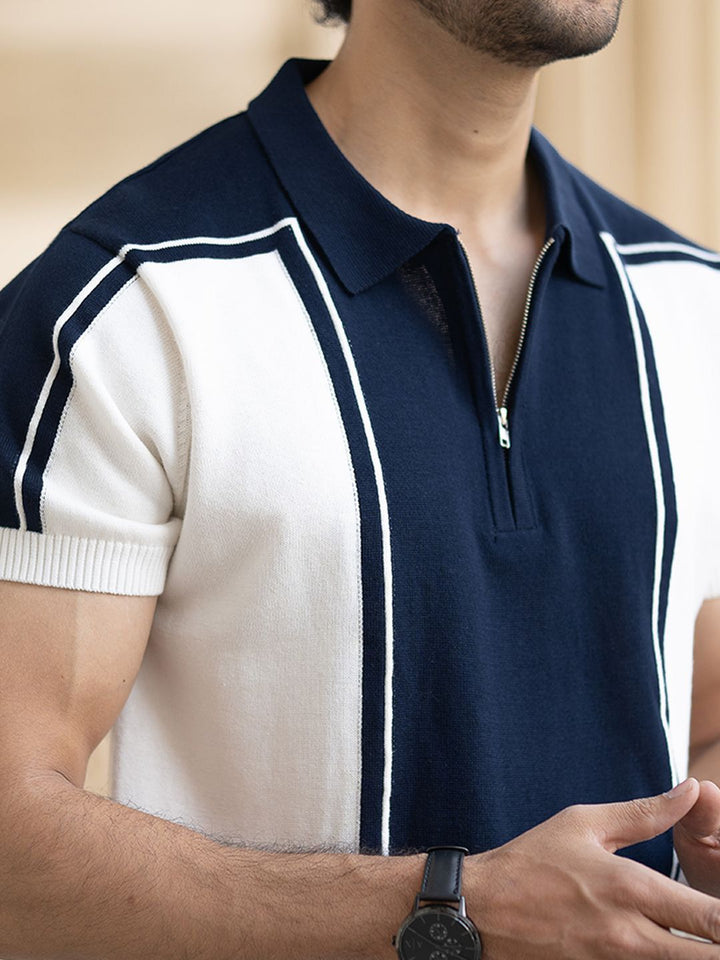 Powerlook Men Colourblocked Polo Collar Regular Fit Cotton T-shirt