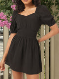 DressBerry Goth Kawaii Seersucker Cinched Waist Fit and Flare Mini Dress