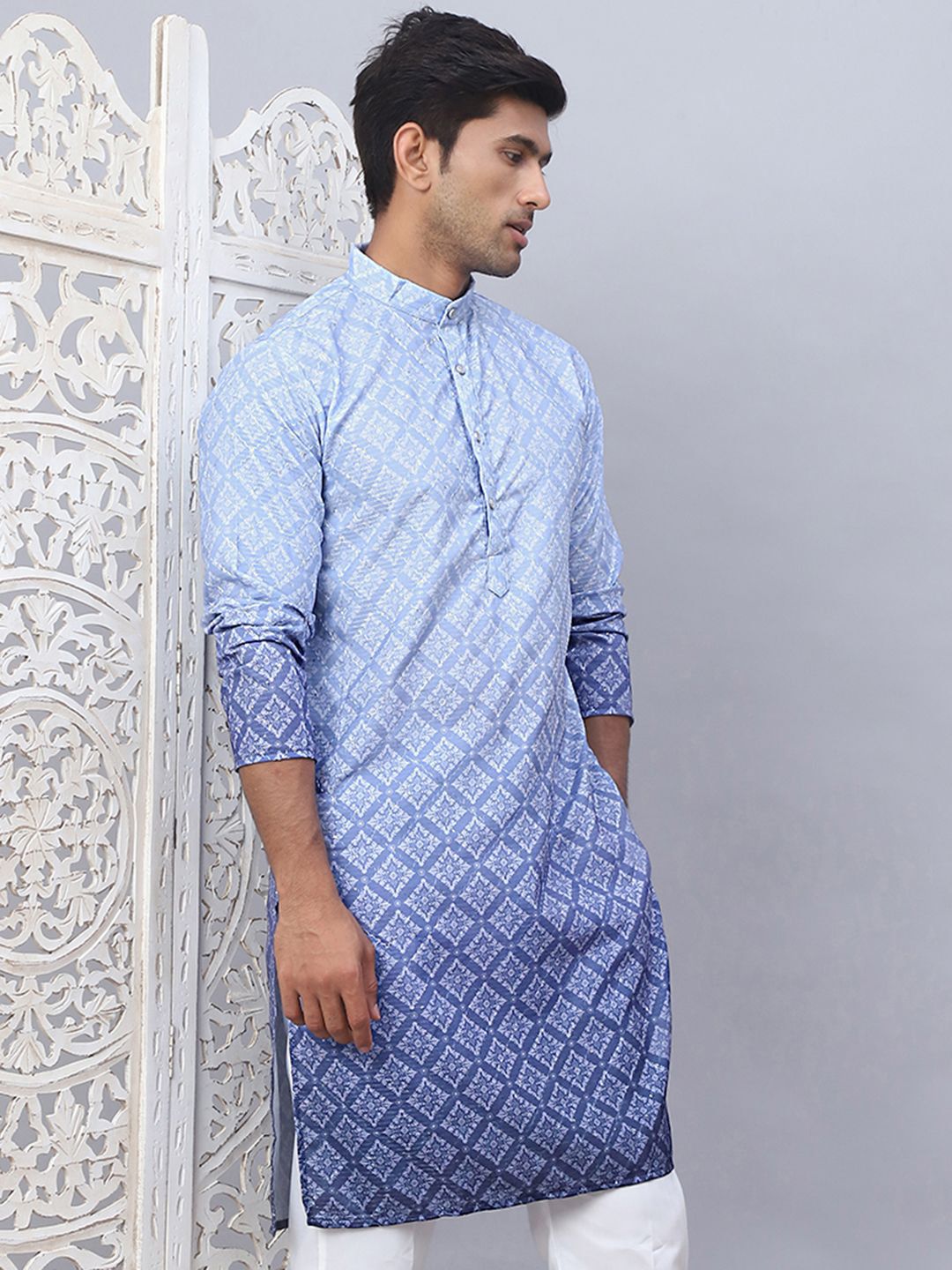 Jompers Ethnic Motifs Printed Mandarin Collar Straight Kurta