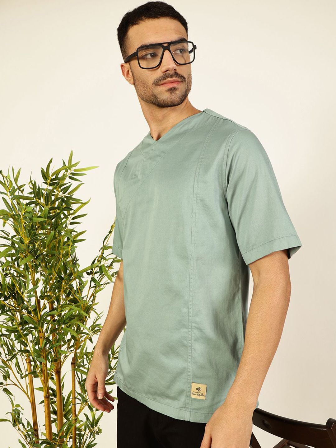 Thomas Scott Men Solid V-Neck Cotton Boxy T-Shirt