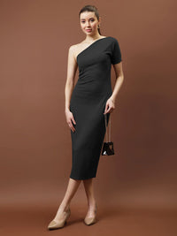 Athena One shoulder Rib Sheath Midi dress