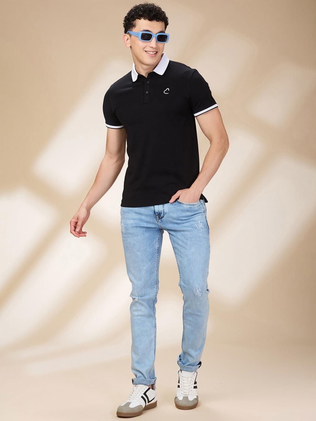 Being Human Men Solid Polo Collar Cotton Slim Fit T-shirt