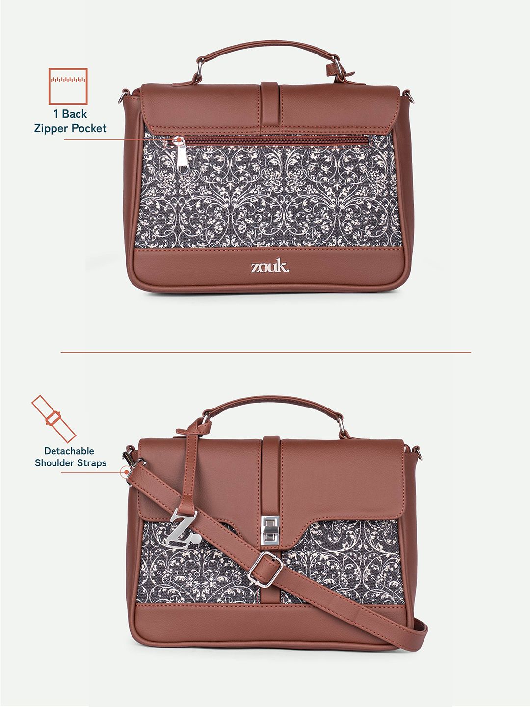 ZOUK Printed Structured Satchel
