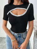 DressBerry Ribbed Cut Out Fitted Top