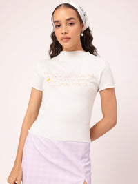 DressBerry Soft Girl Printed High Neck Tee