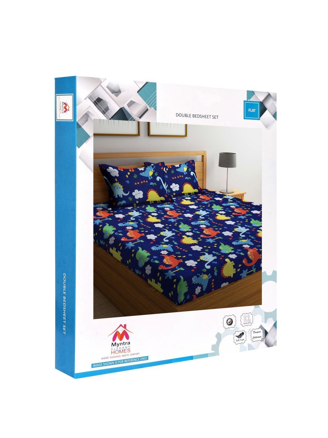 Myntra Elegant Homes Watak Kartun Biru Kapas Mesra Kulit 300 TC King Cadar Elok dengan 2 Sarung Bantal-250 x 220 sm