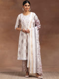 Libas Floral Printed Pleated Pure Cotton Kurta with Trousers & Dupatta
