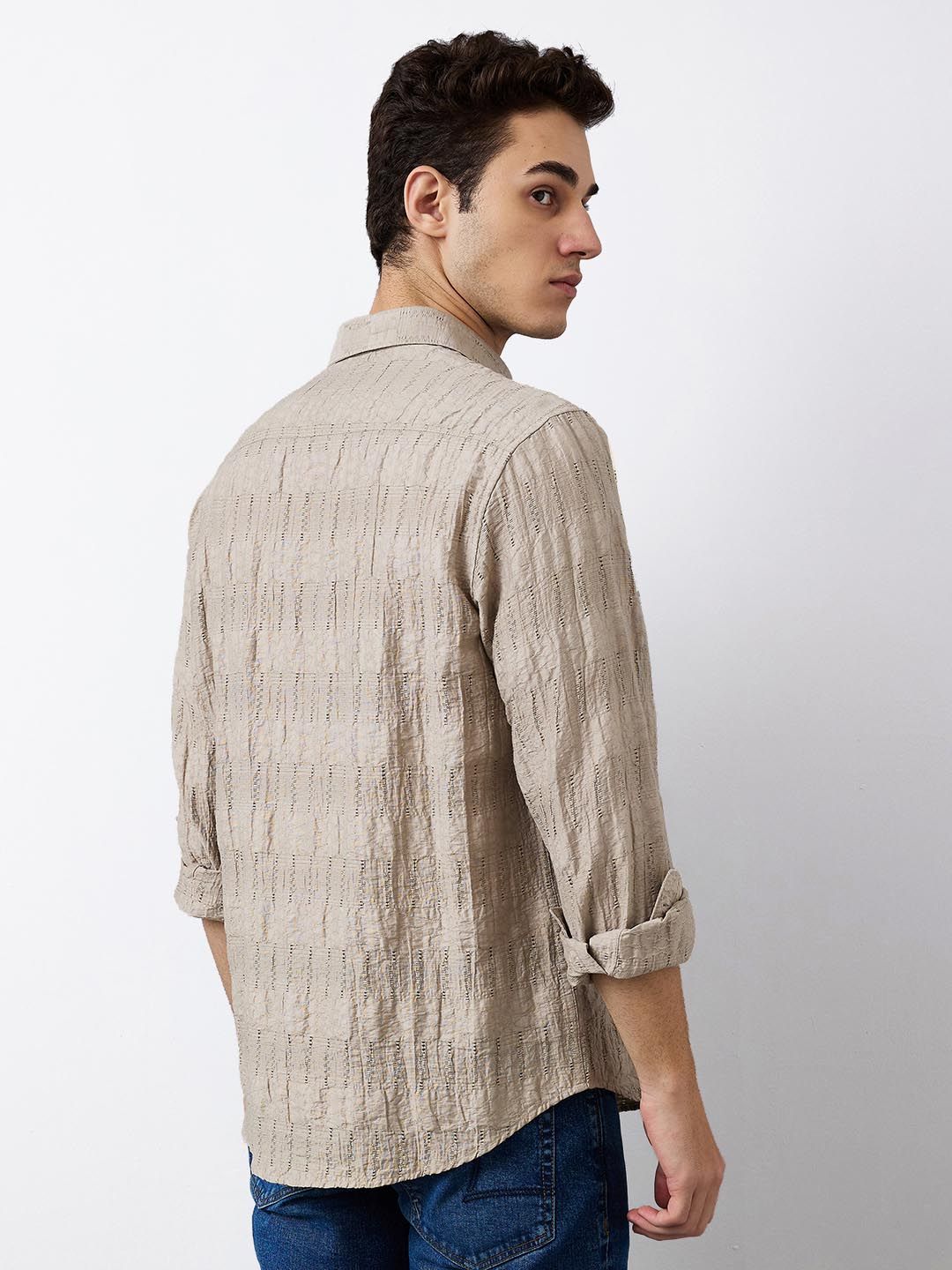 SPYKAR Men Spread Collar Textured Cotton Casual Shirt