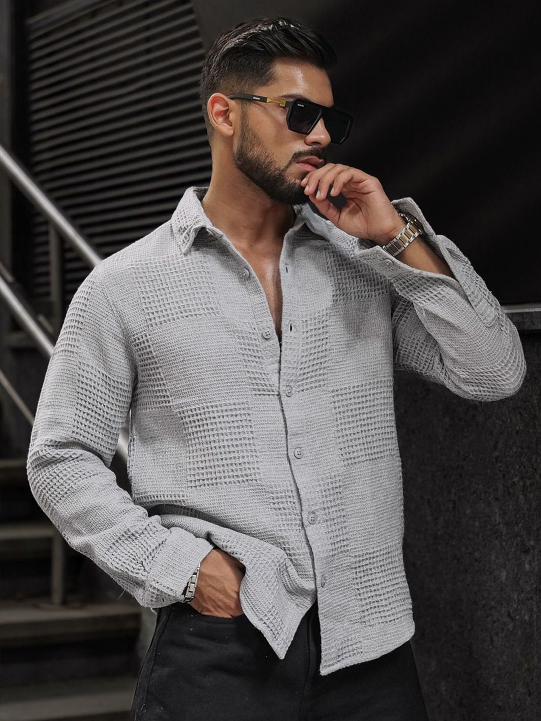 Powerlook Men Spread Collar Textured Casual Shirt