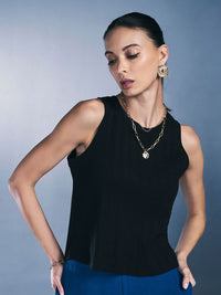 AND Women Solid Round Neck Cotton Top