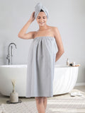 MYTRIDENT Grey Cotton Bath Robe With HeadWrap
