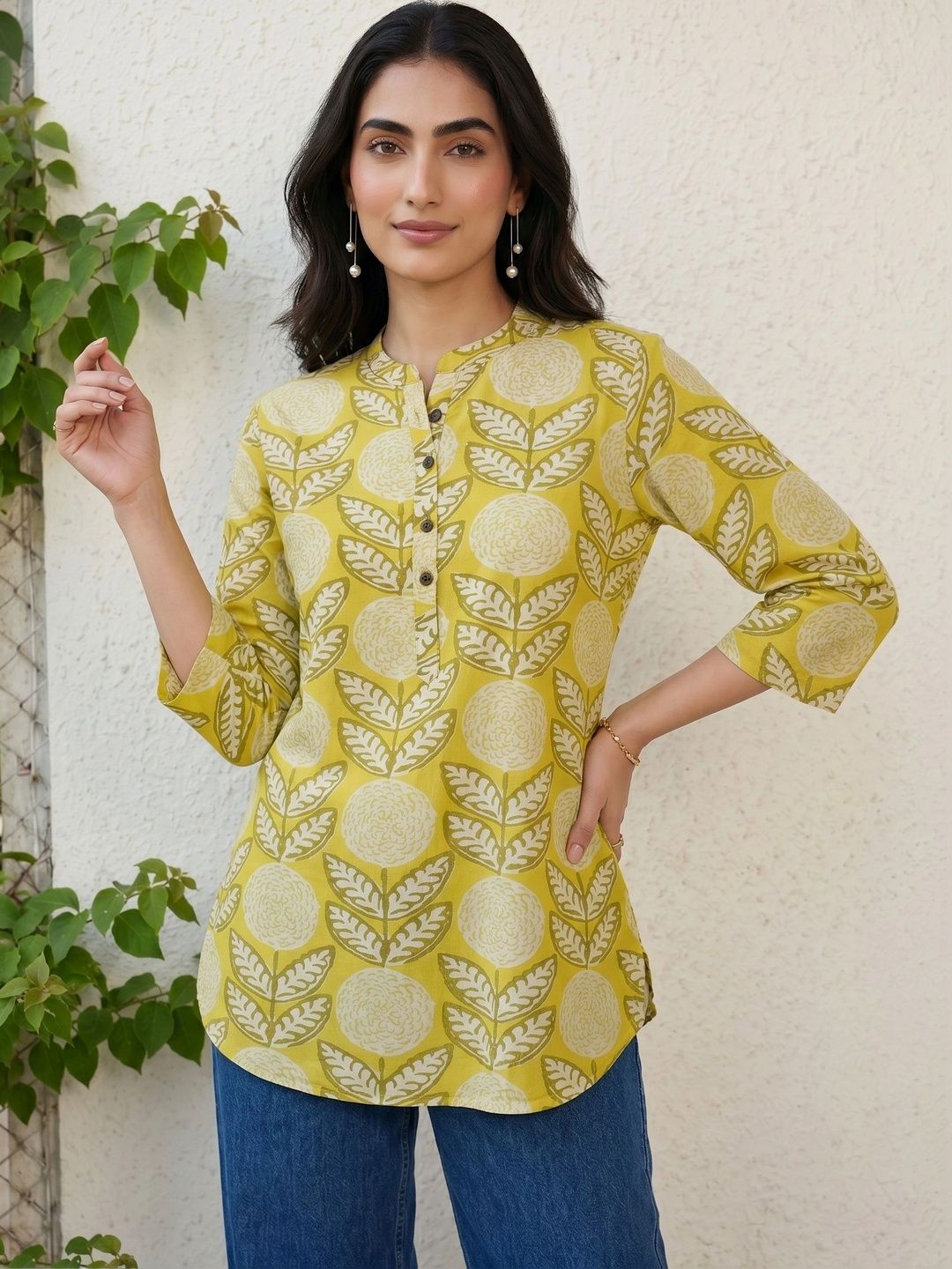 Mamicha Floral Print Mandarin Collar Top