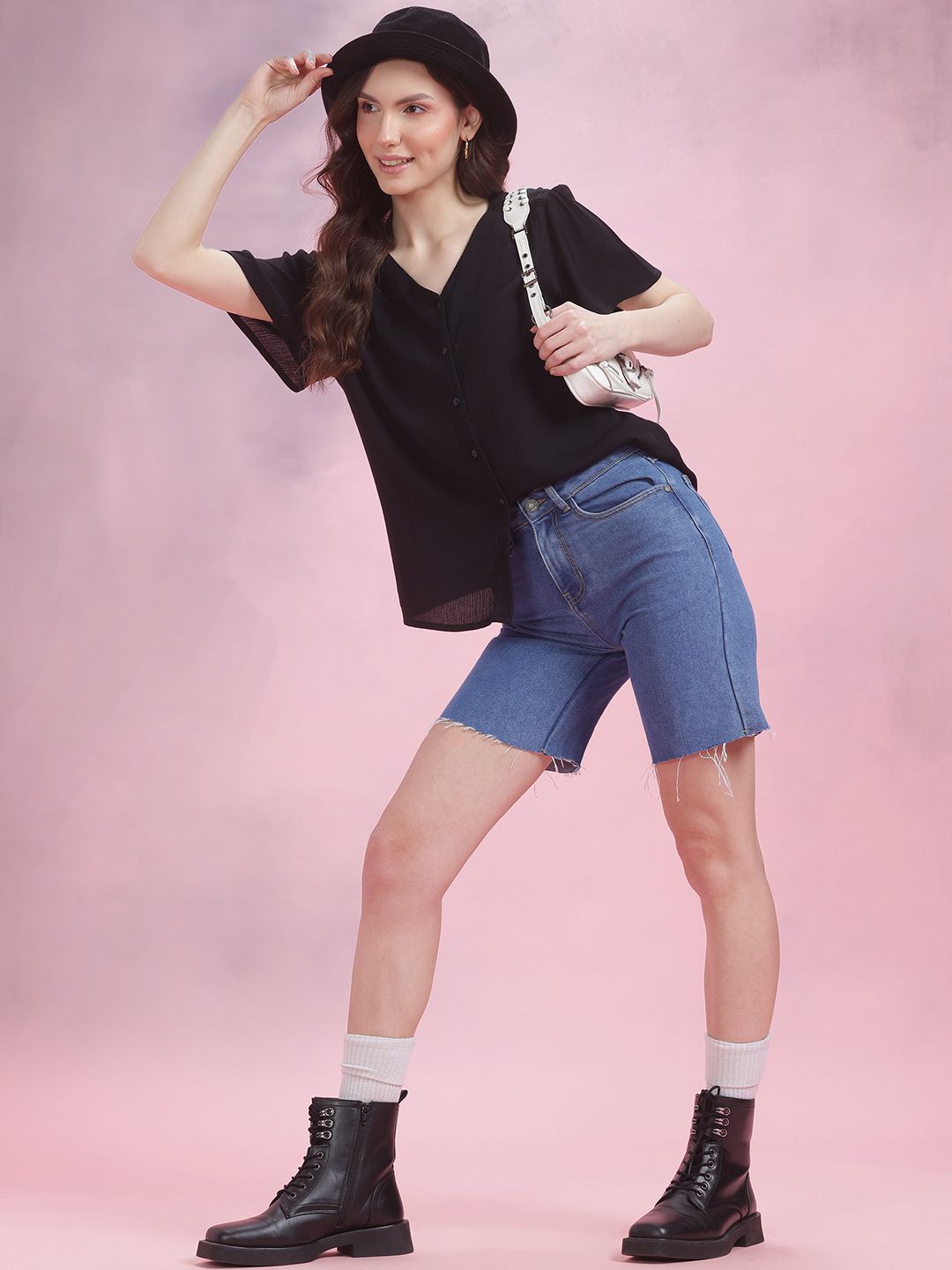 DressBerry Crinkled Shirt Style Top