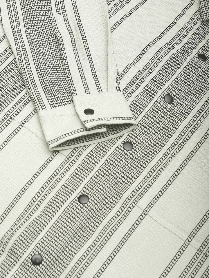 VASTRADO Men Classic Spread Collar Multi Striped Cotton Slim Fit Casual Shirt