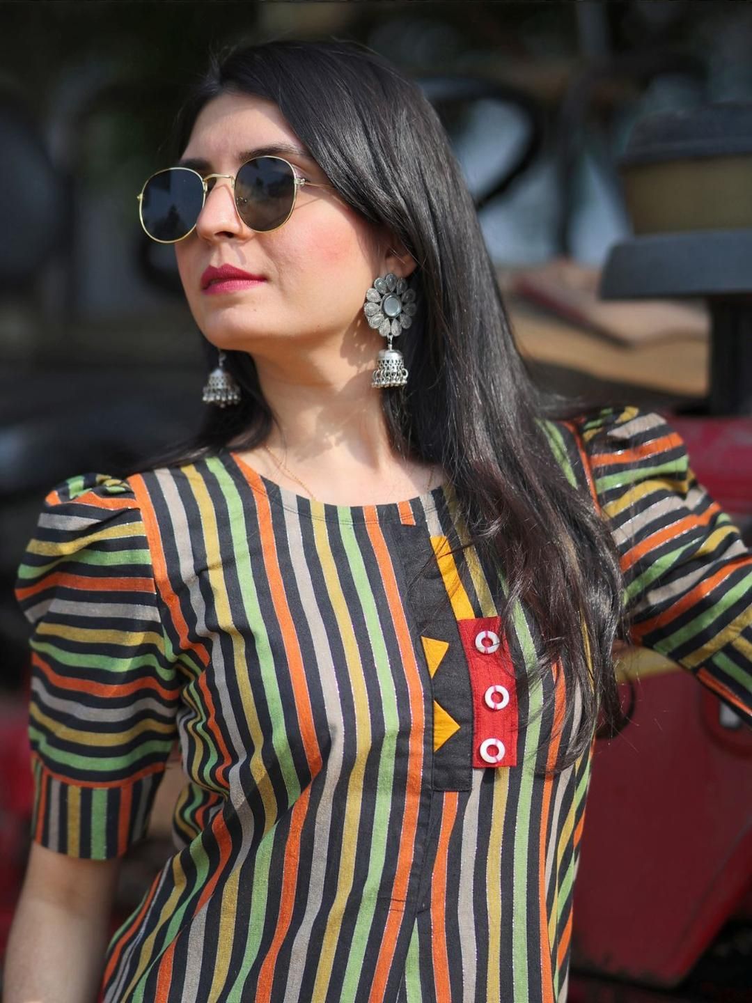 KALINI Women Striped Asymmetrical Kurti