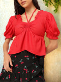 DressBerry Fairy-Collection Sweetheart Tie-Up Neck Cotton Empire Top