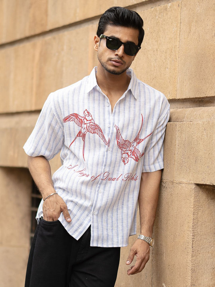 Powerlook Men Striped Spread Collar Cotton Oversized Casual Shirt