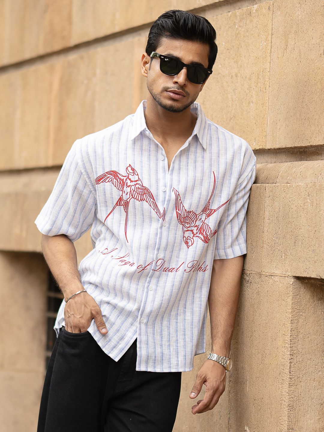 Powerlook Men Striped Spread Collar Cotton Oversized Casual Shirt