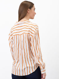 SPYKAR Women Spread Collar Vertical Striped Casual Shirt
