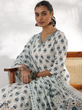 Libas Floral Printed Mirror Work V-Neck Pure Cotton Straight Kurta with Palazzo & Dupatta