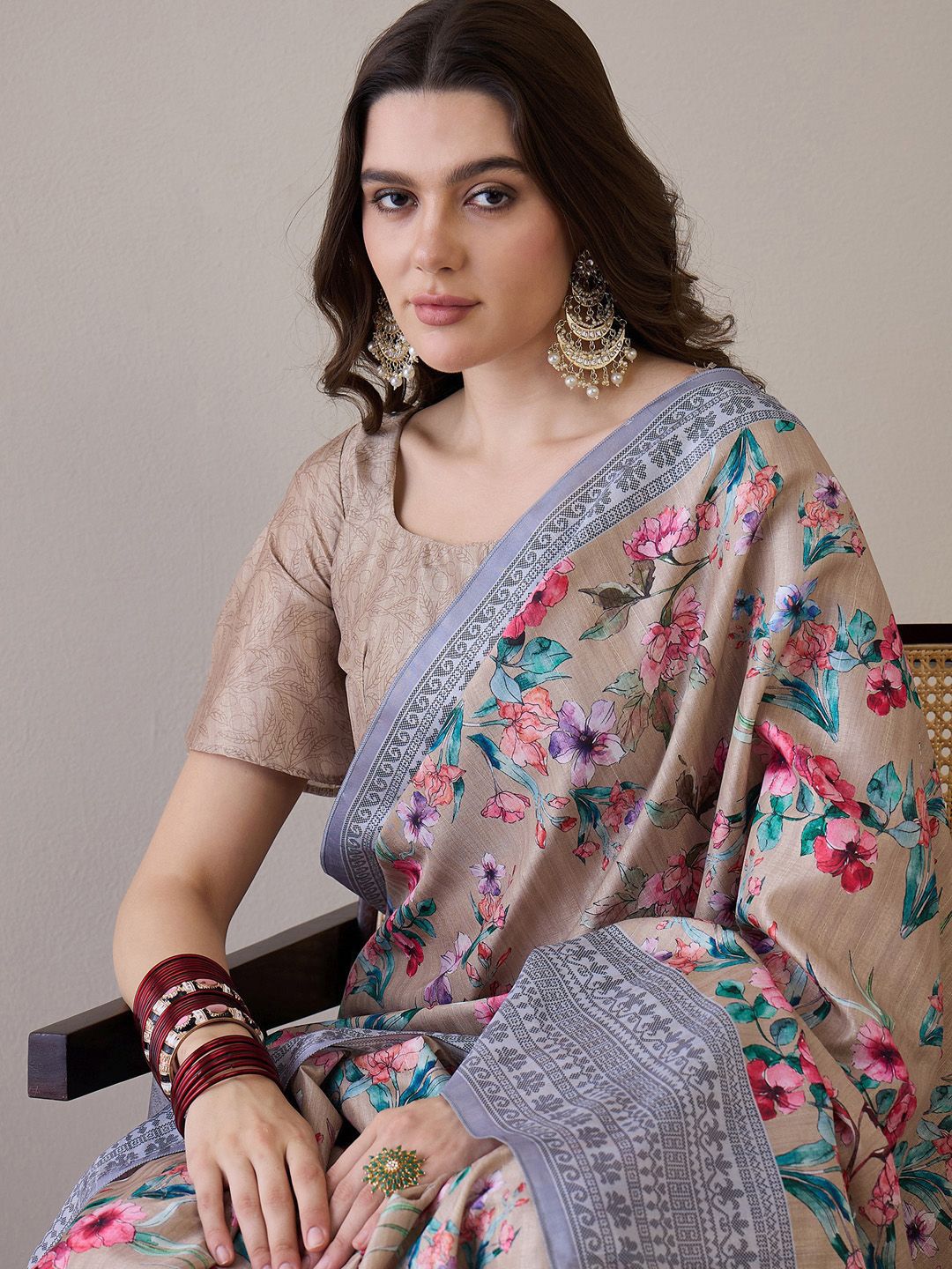 Saree mall Floral Silk Blend Bagru Sarees