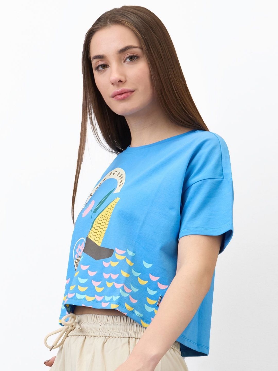 SPYKAR Women Graphic Printed Round Neck Cotton Boxy T-shirt