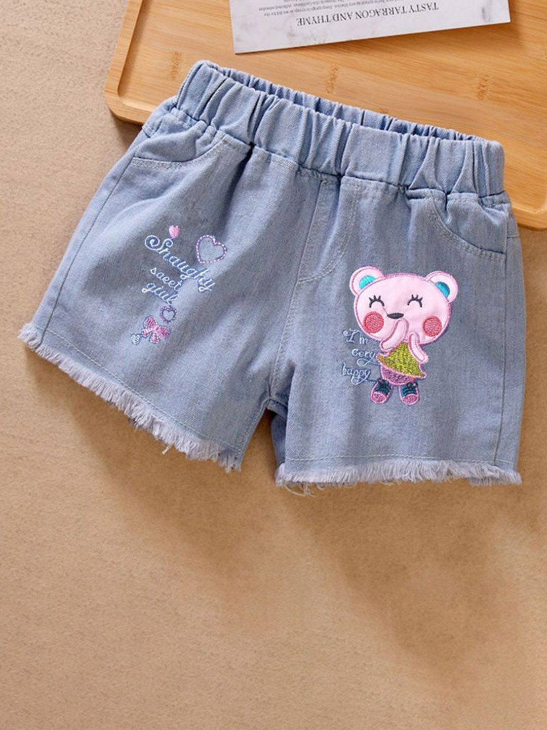 YK Girls Embellished Washed Denim Shorts