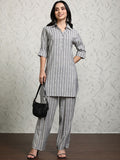 Vishudh Shirt Collar Striped Tunic With Trouser