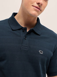 THE BEAR HOUSE Men Self Design Polo Collar Cotton T-shirt