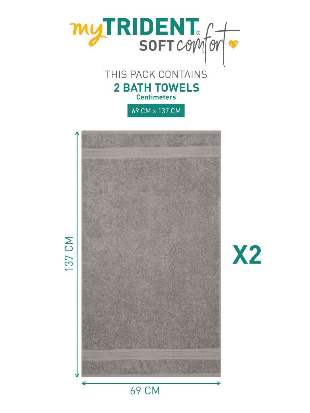 MYTRIDENT Charcoal 2 Pieces Cotton 500 GSM Bath Towel