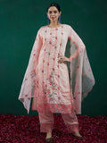 Indo Era Floral Embroidered Straight Kurta With Trousers & Dupatta