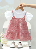 YK Girls Cotton Checked Pinafore Dress