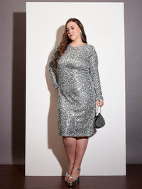 SASSAFRAS Curve Women Animal  Sequence Printed Net Bodycon Dress