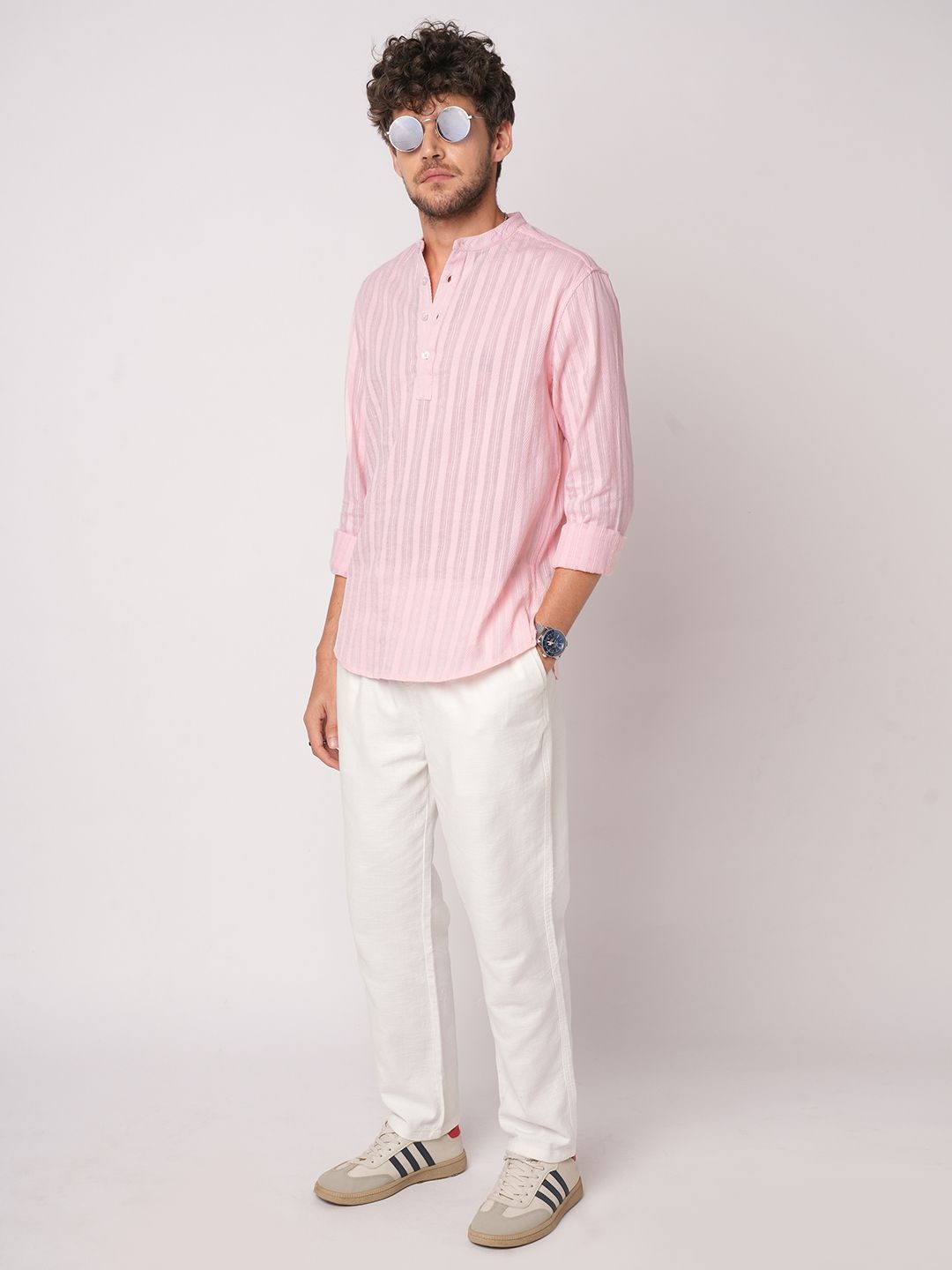 VASTRADO Men Striped Fusion Cotton Straight Kurta