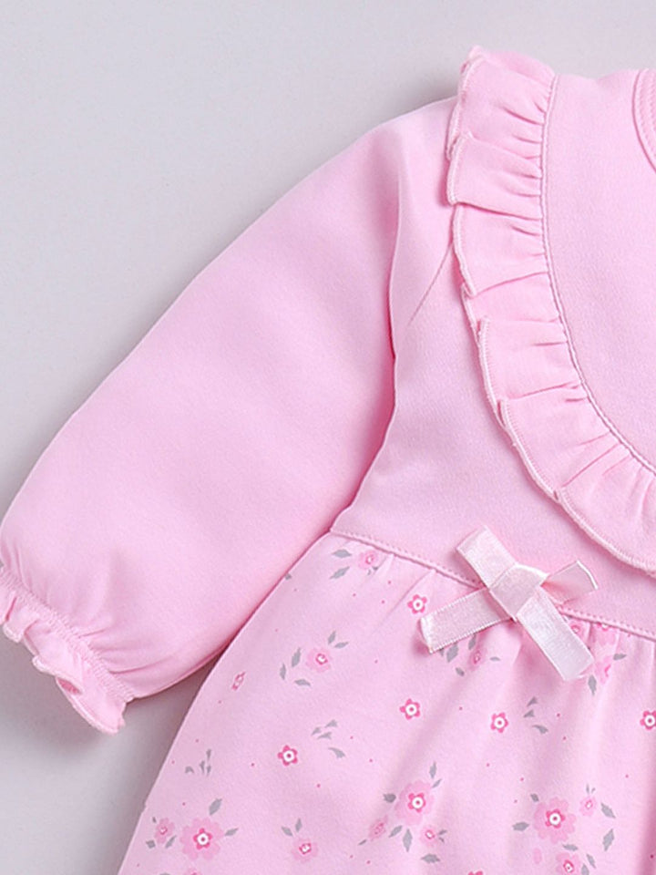 Moms Love Infant Girls Floral Print Pure Cotton Rompers With Ruffle Detail